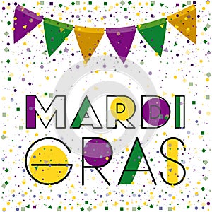 Mardi gras colorful background with triangular festoons and confetti