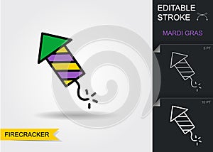 Mardi Gras firecracker. Line icon with editable stroke with shadow