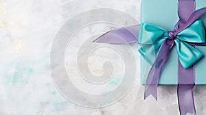 Mardi Gras Gift Box With Aqua Blue Bow On Abstract Texture