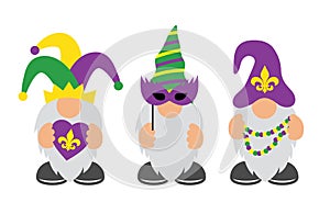 Mardi Gras Gnomes with mask, fleur de lis, & heart