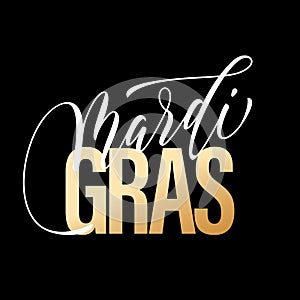 Mardi Gras gold calligraphy lettering for Fat Tuesday holiday carnival photo