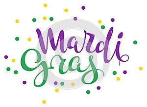 Mardi gras handwritten calligraphy lettering text for greeting card