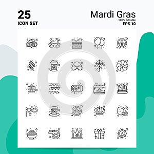 25 Mardi Gras Icon Set. 100% Editable EPS 10 Files. Business Logo Concept Ideas Line icon design