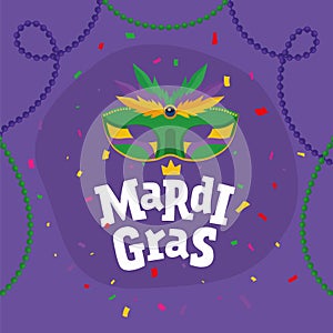 Mardi gras invitational poster Confetti mask with feather Vector