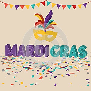 Mardi gras invitational poster with ornaments mask with feathers Vector