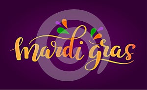 Mardi Gras Lettering Phrase. Vector Holiday Banner with Royal Lily Element and florishes designs