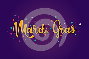 Mardi Gras lettering text vector isolated illustration on purple background.