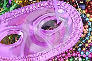 Mardi Gras mask and beads