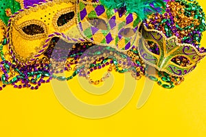 Mardi Gras Mask on yellow Background