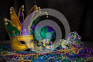 Mardi Gras Masks on dark Background