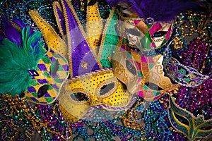 Mardi Gras Masks on dark Background