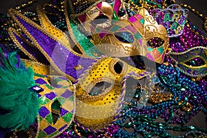 Mardi Gras Masks on dark Background