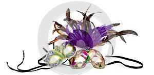 Mardi gras masks on a white background