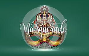 Mardi gras masquerade holiday poster with golden mask