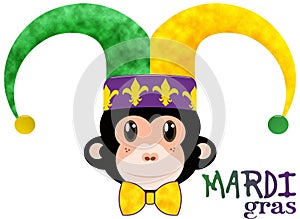 Mardi Gras Monkey in Jester Hat with Clipping Path Illustration Isolated on White Background