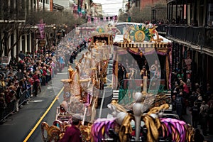 mardi gras parade, with floats and revelers celebrating in the streets photo