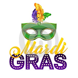 Mardi Gras Party Mask Poster.Calligraphy and