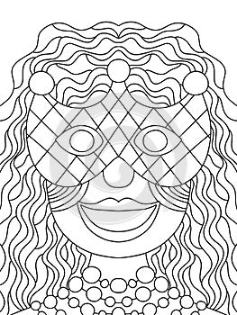 Mardi Gras queen coloring page stock vector illustration