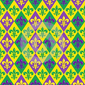 Mardi Gras seamless pattern with colorful heraldic lilyes.