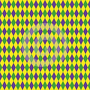 Mardi Gras seamless pattern with green, purple and yellow diamond. Abstract geometric background. fat Tuesday