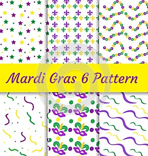 Mardi Gras seamless pattern set. Collection of digital paper, background, texture.