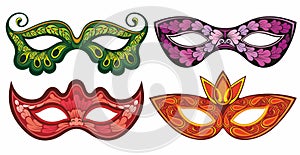 Mardi Gras set masks. Masque for masquerade.Vector illustration