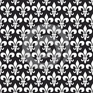 Mardi Gras vector seamless pattern with fleur-de-lis. Black and white colors.