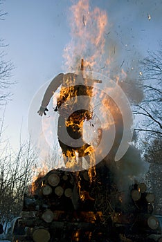 Mardi gras winter effigy in spring fire photo