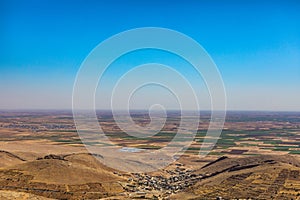 Mardin, Turkey - September 2021. Picturesque view of the Mesopotamian Valley on the border of Turkey and Syria