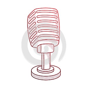 Retro vintage microphone illustration with hand drawn outline doodle style