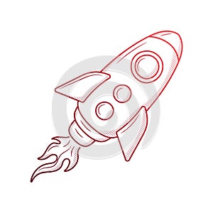 Rocket illustration with hand drawn outline doodle style