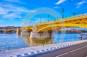 The Margaret Bridge from the Jozsef Antall embankment, Budapest, Hungary