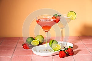 Margarita cocktail drink. Classic and strawberry margaritas.