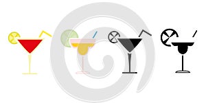 Margarita cocktail icon. Cocktail margarita glass icons set. Line and flat icon