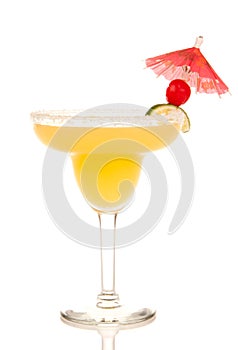 Margarita cocktail with lime cherry umbrella photo