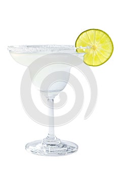 Margarita cocktail with lime and salt isolated on white background. Cocktails drink concept
