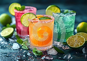 Margarita cocktail, summer refreshment drink for party at the beach. Bartender made juice lime beverage concept
