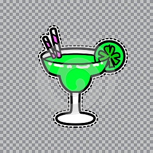 Margarita goblet with a slice of lime and straws vector sticker