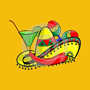 Margarita with sombrero, jalapeno and maracas EPS 10 , grouped for easy editing. No open shapes or paths.
