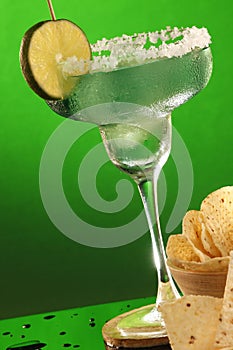 Margaritas and corn tortilla chips - close up