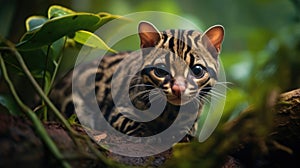 Margay, Leopardis wiedii, beautiful cat sitiing on the branch in the tropical forest