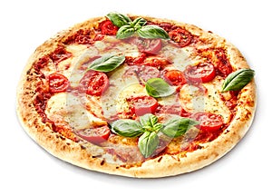 Margherita pizza garnished with fresh basil photo
