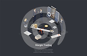 Margin Trading, Risks and Profits Concept. Men Traders Made Profitable Deal With Broker In Short And Long Positions