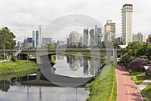 Marginal Pinheiros Ciclo path and skyscrapers in Sao Paulo, Brazil photo