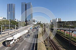 Marginal Pinheiros highway and Vila Olimpia skyscraper