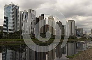 Marginal Pinheiros River and skyscrapers in Sao Paulo, Brazil photo