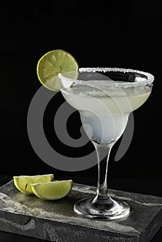 Marguerita cocktail is on the bar. Space for text. Photo for the menu photo
