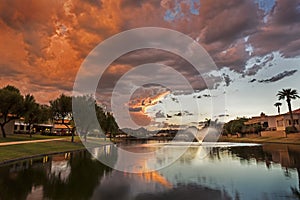 Marguerite Lake in Scottsdale Arizona at Sunset photo
