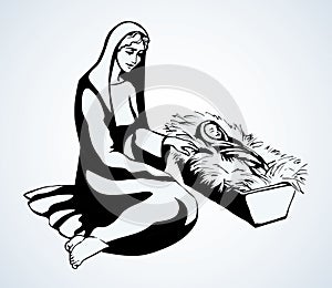 Maria and the baby. Vector drawing