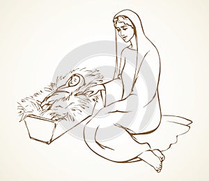 Maria and the baby. Vector drawing